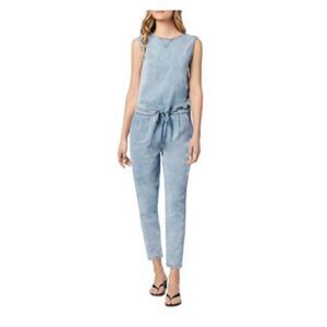 JOE'S Womens Blue Stretch Pocketed Tie Sleeveless Jewel Neck Jumpsuit XS